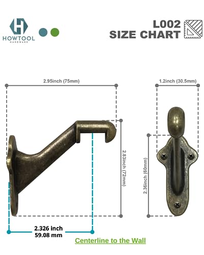 Stair Handrail Brackets Wooden Railing Support Antique Brass, 3 Pack | HOWTOOL - color: Antique Brass