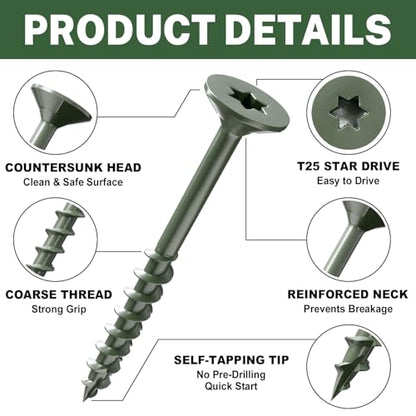 LIONMAX Wood Screws 1 Inch, Deck Screws #8 x 1, 300 PCS, Green - color: Green, size: #8 x 1"