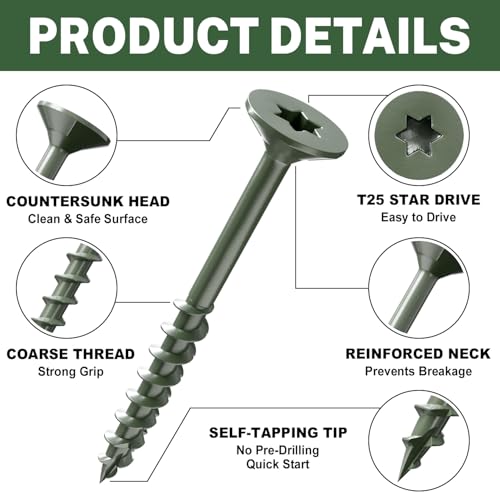 LIONMAX Wood Screws 1-1/2 Inch, Deck Screws #8 x 1-1/2", 100 PCS, Green - color: Green, size: #8 x 1-1/2"