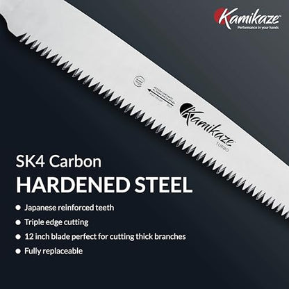 EZ Kut Kamikaze Straight Blade Pruning Saw – 18" Heavy Duty SK5 Carbon Steel – Japanese Pull-Cut Technology – Ergonomic Anti-Fatigue Grip – Tree Trimming Hand Saw with Scabbard - style: Straight Saw