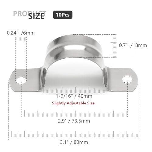 10Pcs 1-9/16 Inch Stainless Steel Conduit Clamps - size: 1-9/16“ / 40mm(10Pcs)