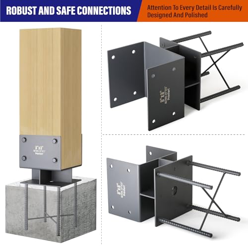Stainless Steel 8"x8"(Actual 7.5"x7.5") Post Base Bracket Concrete, Wet Set Concrete Post Anchor Bracket Heavy Duty 1Pack - size: 8"-Wet Set