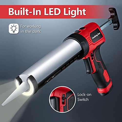 Caulk Gun, Non-Drip Electric Caulking Gun with 300 KG Thrust, Cordless Silicone Tool Gun with Constant Flow Tech, Lightweight 10oz Caulk Guns with LED Light