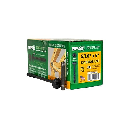 SPAX 5/16" x 6" Exterior Washer Head Structural Wood Lag Screws Powerlags Torx T-Star (50 EA) Bit Included Heavy Duty Rust Resistant - size: 5/16 x 6"