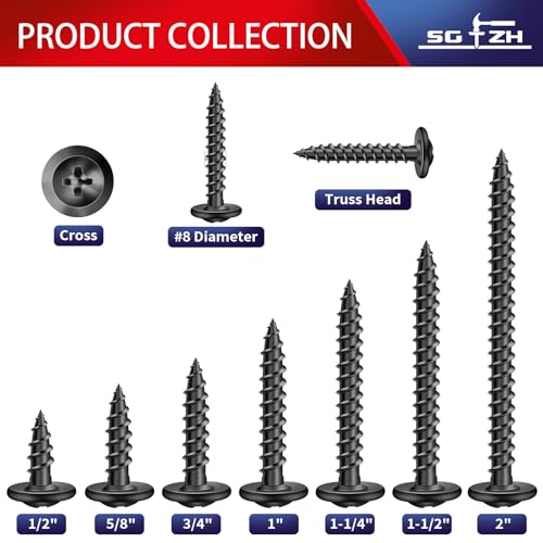 #8 x 3/4" Wood Screw 500Pcs Alloy Steel Standard Thread Truss Head Fast Self Tapping Black Oxide by SG TZH - color: Black - Alloy Steel, size: #8 x 3/4"