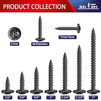 #8 x 1/2" Wood Screw 500Pcs Alloy Steel Standard Thread Truss Head Fast Self Tapping Black Oxide by SG TZH - color: Black - Alloy Steel, size: #8 x 1/2"