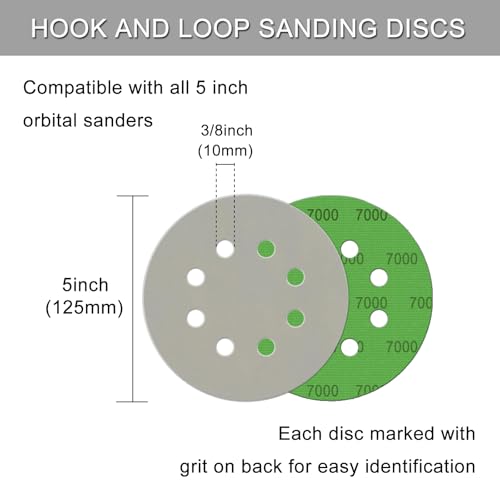 100Pcs 5 Inch Sanding Discs Hook & Loop 8-Hole Wet Dry Sandpaper 7000 Grit - style: 100Pcs 7000 Grit