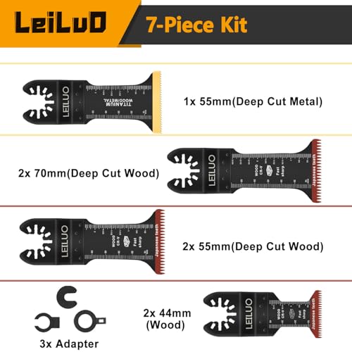 LEILUO 7Pcs Oscillating Tool Blades for Wood Metal, Long Multitool Blades