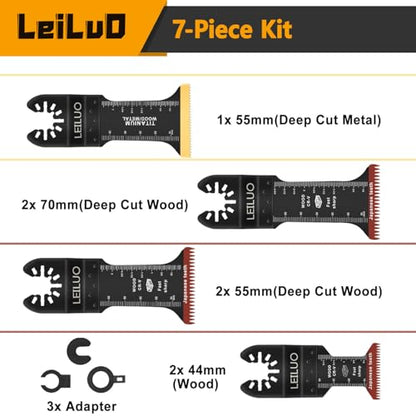 LEILUO 7Pcs Oscillating Tool Blades for Wood Metal, Long Multitool Blades