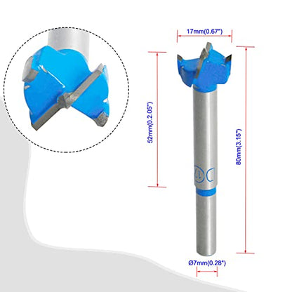 Forstner Drill Bits Professional Carbide Woodworking Hole Saw, Cutting Diameter 17mm, 2Pcs (Blue, Silver) - size: 17mm
