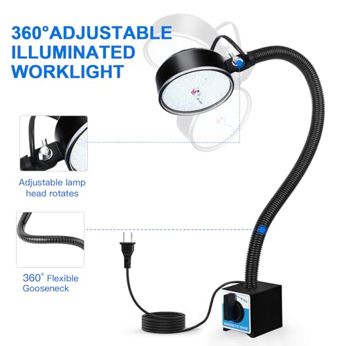 20W Magnetic LED Work Light, 2000LM, 500mm Flexible Gooseneck, for Sewing Machine, Lathe, Work Bench, Shop Lighting