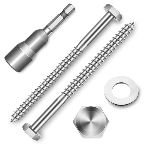 (15-Set) 1/4 x 3-1/2" Lag Bolts for Wood, Stainless Steel Heavy Duty Hex Head Lag Screws, ASME B18.2.1 Commercial/Industrial Grade Mounting Screws Bolts Kit by Marysino - color: Silver, size: 1/4 x 3-1/2"