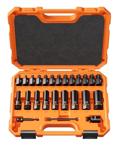 Crosstar 25Pcs Bolt Extractor Kit,3/8" Drive Screw & Nut Remover Set