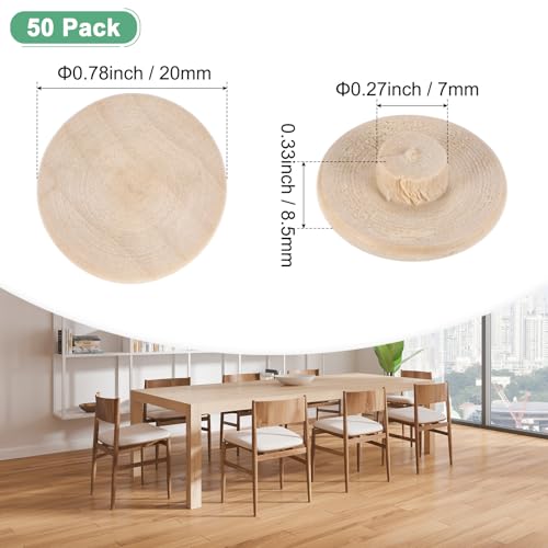 M METERXITY 50-Pack Wood Plugs for Screw Holes, 20 x 7mm Beech Button Wood Top Plugs for Furniture/Stair/Chair/Craft, Flat Head Decorative Wooden Cover - size: 20x7mm