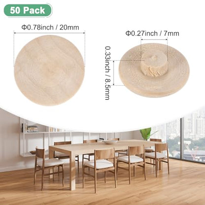 M METERXITY 50-Pack Wood Plugs for Screw Holes, 20 x 7mm Beech Button Wood Top Plugs for Furniture/Stair/Chair/Craft, Flat Head Decorative Wooden Cover - size: 20x7mm