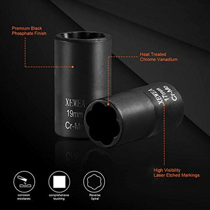 XEWEA 6PCS Impact Lug Nut Extractor Set, Wheel Lock Removal Kit - color: 6pcs 1/2" Drive