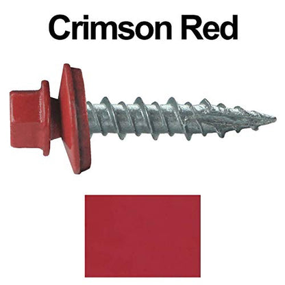 10 x 1 Crimson RED Metal Roofing Screws - Hex Washer Head- Self-Starting/Tapping - EPDM Washer. 1 Bag - 250 Screws - color: CRIMSON RED, size: 1"