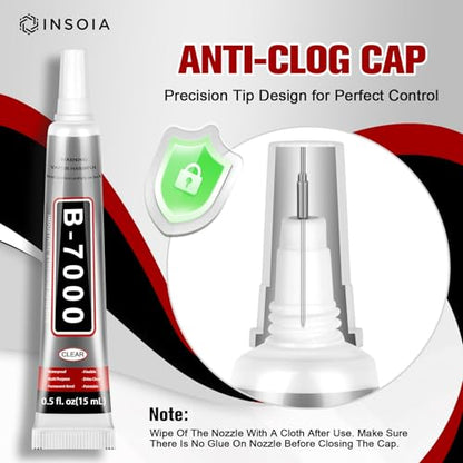 INSOIA Bedazzling Glue B7000 Clear, 16 x 15ml Precision Tip - size: 15Grams * 16 Pack