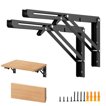 Matte Black Folding Shelf Brackets, 14 Inch, 2 Pack - size: 14 Inch
