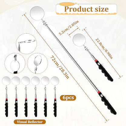 6 Pcs Telescoping Inspection Mirror Retractable Mechanical Mirror Extendable Long Handle Telescoping Mirror 360 Rotation Under Vehicle Detection Mirror for Technicians Mechanics Contractors