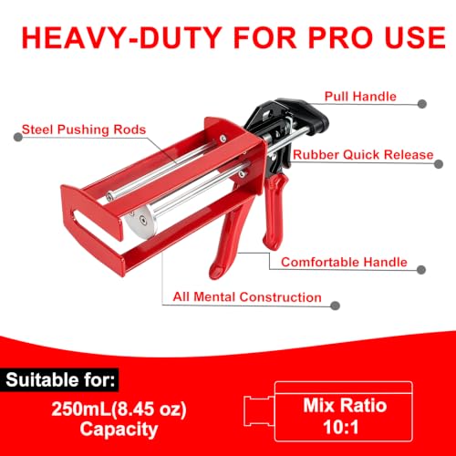 250mL 10:1 Epoxy Gun for 8.45 oz 10:1 Dual Cartridges, Manual 2-Part Adhesive Dispensing Tool for Two-Component Adhesives