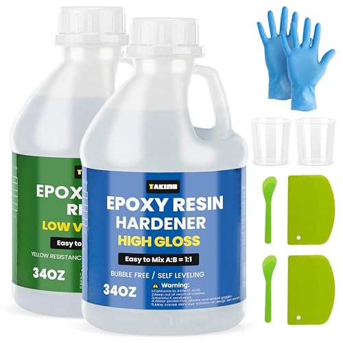 TAKIMO 68OZ Crystal Clear Epoxy Resin Kit, 1:1 Self-Leveling, Bubble Free - size: 68OZ