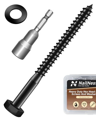 (1Box) 1/4" x 3-1/2" Hex Head Lag Screws Bolts with Flat Washers, 15Sets Black 304 Stainless Steel 18-8 Heavy Duty 1/4 Lag Bolts for Wood with Hex Socket - size: 1/4" x 3-1/2", style: 1-Box