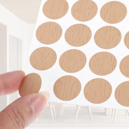 PATIKIL 270 Pieces Screw Hole Stickers, 5 Sheet Self-Adhesive Waterproof PVC Wood Grain Sticker for Screw Holes Wall Cabinets Desk Repairing, Dark Wood Color, 21mm/0.83 Inch - color: Dark Wood Color
