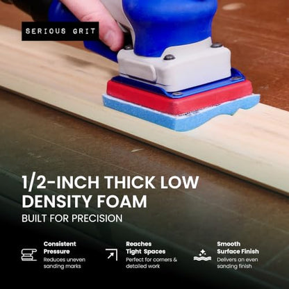 Serious Grit - 3x4 1/2" Foam Sanding Pads - 120-150 Grit Finish - 10 Pack - size: 120-150 Grit, style: 12.7mm Foam