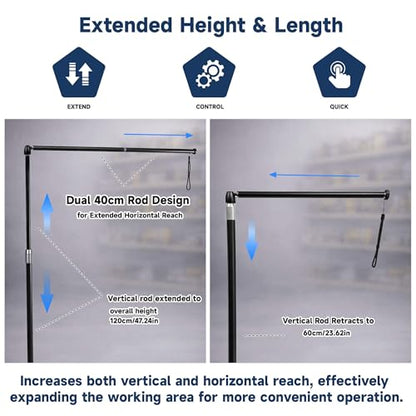 Dust collection boom arm, Adjustable Clamp Mount Hose Holder with 360° Rotatable Swivel Head & Two 40cm Extension Arms for CNC Lathe Woodworking Table Saw Router Table Dust Collection System