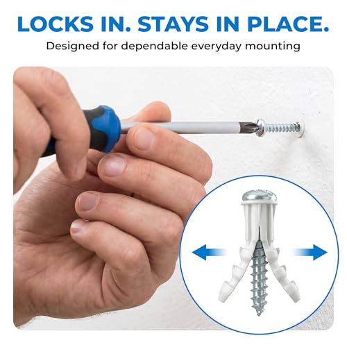 Qualihome Drywall Anchors and Screws Kit with Drill Bit – 50 Anchors & 50 Screws for Drywall, Plastic Wall Anchors for Picture Frames, Shelves, Mirrors, Ribbed Design (14-16 x 1-1/4") - size: 14–16 x 1” | 50 Pack + Bit