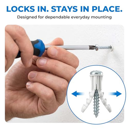 Qualihome Drywall Anchors and Screws Kit with Drill Bit – 50 Anchors & 50 Screws for Drywall, Plastic Wall Anchors for Picture Frames, Shelves, Mirrors, Ribbed Design (14-16 x 1-1/4") - size: 14–16 x 1” | 50 Pack + Bit