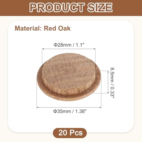 uxcell 20Pcs Wood Button Plugs, 28mm / 1.1" Hardwood Screw Hole Plug Mushroom Wooden Caps Buttons Oak Wood Plug for Furniture Woodworking Craft Decor (35mm x 28mm)
