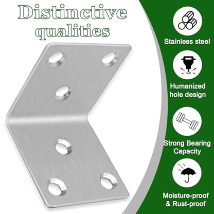 40PCS L Brackets 2X2X0.08IN 304 Stainless Steel Corner Braces - size: 2X2X0.08IN