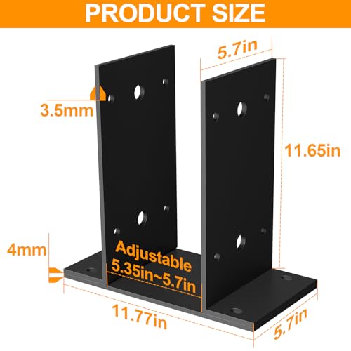 Adjustable 6x6 Post Base, Heavy-Duty Detachable Post Bracket (2 pc) - size: 6x6