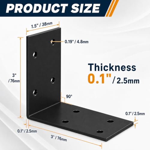 3"x3" Heavy Duty L Brackets, 90 Degree Galvanized Corner Brace, 25 Pcs - size: 3" x 3" x 1.5" (25 Pcs)