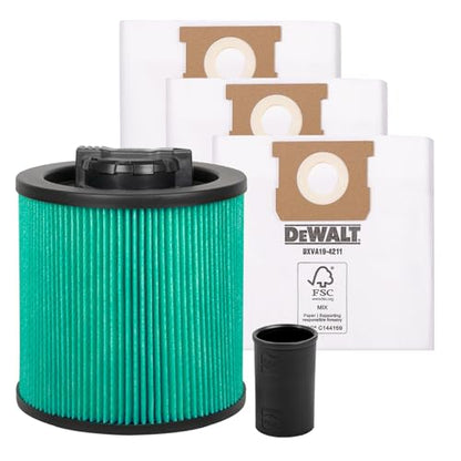 DEWALT Shop Vac HEPA Filter Replacement, 3-Pack Dust Bags & Tool Adapter - style: DXVA19-0501