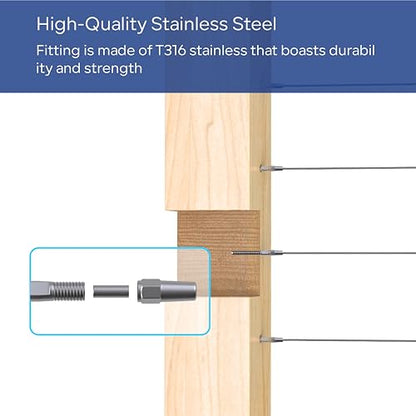 10 Pair Deck Cable Railing Kit for Wire System, 1/8" T316 Stainless Steel Cable Railing Hardware System, Invisible Crimp Fitting for Wood Post with Right&Left Handed Thread Swage Lag Screws - color: Silver