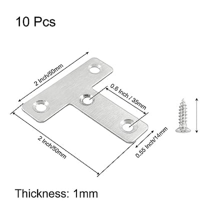Hordion 10Pcs 2 x 2'' T Bracket, Silver Repair Plate T Shaped Support Brace - size: 2" x 2" (Silver), style: T-Shape