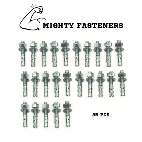 MIGHTY FASTENERS Zinc-Plated Steel Wedge Anchors, 3/4" X 4-1/4" - Heavy-Duty Mounting Bolts for Concrete - 25 Pack - size: 3/4" X 4-1/4"