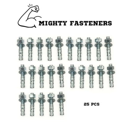 MIGHTY FASTENERS Zinc-Plated Steel Wedge Anchors, 3/4" X 4-1/4" - Heavy-Duty Mounting Bolts for Concrete - 25 Pack - size: 3/4" X 4-1/4"