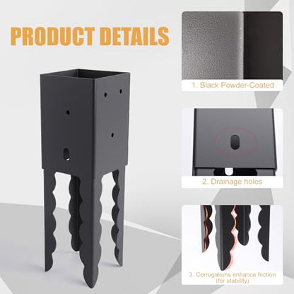 4x4 Post Base Holder Ground Spike, 6 Pcs (Actual 3.6"x3.6") - size: 6 Pieces
