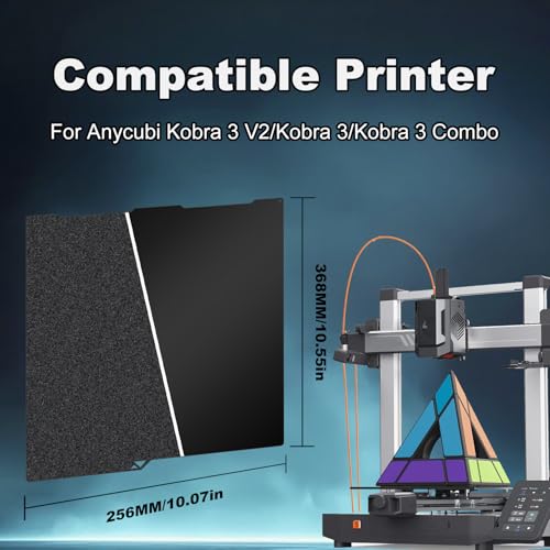 256x268mm Black Build Plate for Anycubi Kobra 3 V2/Kobra 3/Kobra 3 Combo, Double Sided Textured PEI+Smooth PEI Flexible Spring Steel Platform Heated Printing Bed for Anycubi Kobra 3D Printer - size: 256x268mm
