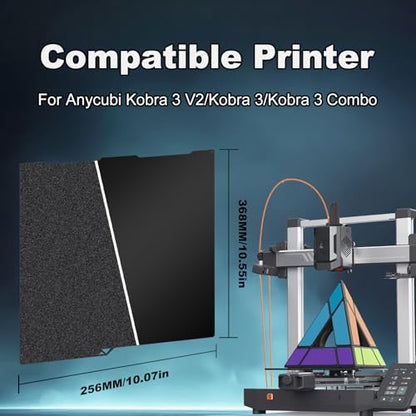 256x268mm Black Build Plate for Anycubi Kobra 3 V2/Kobra 3/Kobra 3 Combo, Double Sided Textured PEI+Smooth PEI Flexible Spring Steel Platform Heated Printing Bed for Anycubi Kobra 3D Printer - size: 256x268mm