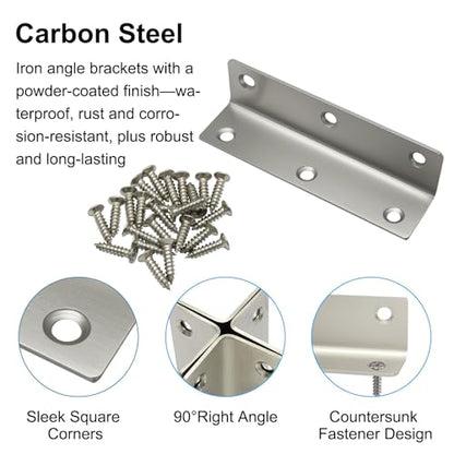 4" x 1" Corner Brace Angle Bracket, 4 Pcs, Stainless Steel - size: silver,4"x 1"
