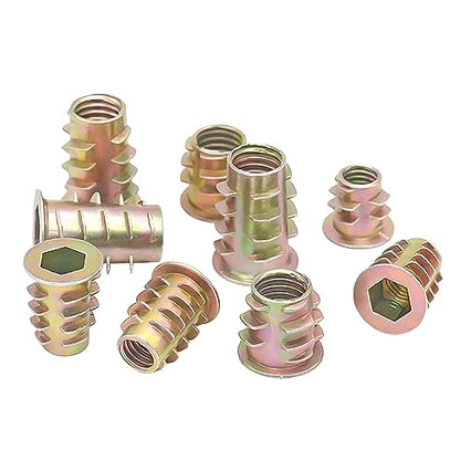 QRITY 20 Pcs M4 x 10mm Zinc Alloy Threaded Insert Nuts, Hex Socket Drive, Woodworking - size: M4 x 10mm