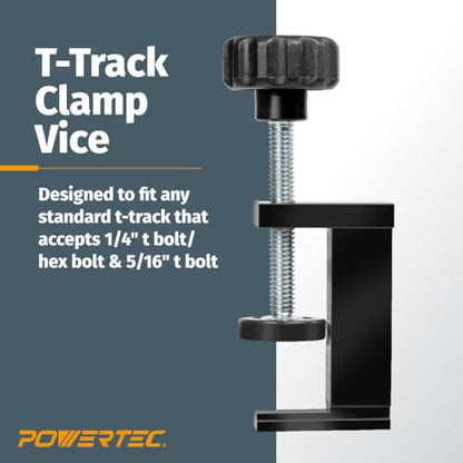POWERTEC 71439 T-Track Clamp Vice | Hold Down Clamps for T-Tracks Accepting 5/16” or Larger hex head Bolts – 2 Pack - size: HD clamp for T track, 2PK