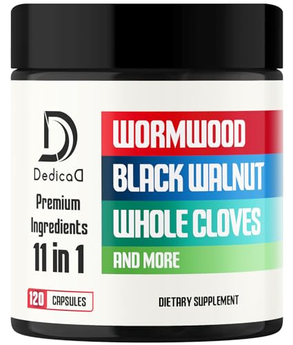 DEDICAD Wormwood Supplement - 120 Capsules Extracted from Black Walnut, Cloves, Turmeric, Apple, Berberine HCl & More - 11 Ingredients Combined for Immune System - 2-Month Supply - size: 120 Count (Pack of 1)