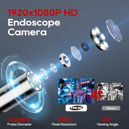 TOPDC Two-Way Articulating Borescope Camera, 1920P, 4.3" Screen, 6.5FT - size: 6.5ft / 6.1mm
