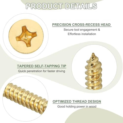Brass Wood Screws Self Tapping Screws, M2 x 8 mm Flat Cross Head Fit for Door Hinges Electronics Furniture (100 Pack, Gold Tone) - size: M2 x 8 mm